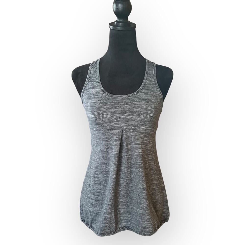 Lucy Women's Heathered Gray Stripe Keyhole Opening Racer Back Active Tank Size S